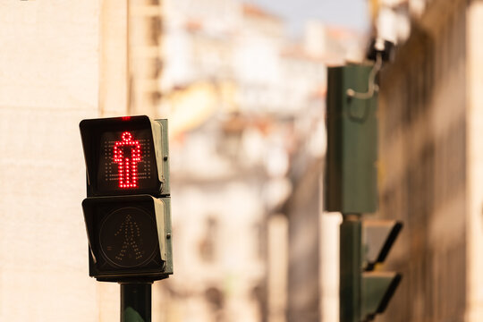 Lisbon traffic light in historic city district