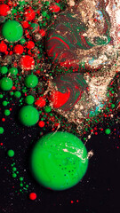 Christmas abstract background with red green gold bubbles liquid art texture holiday festive decoration design