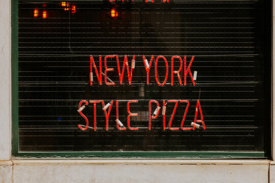 Neon sign for New York style pizza shopfront