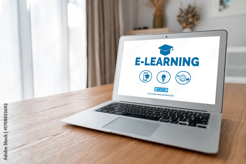 Aufkleber e-learning website with modish sofware for student to study online on the internet network