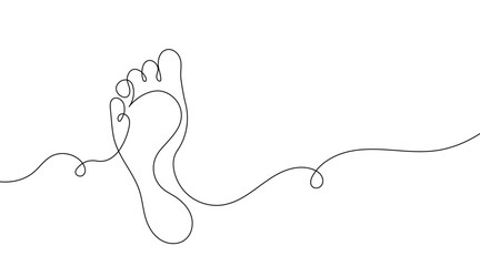 One continuous line drawing of bare female foot. Minimal linear doodle of elegant leg symbolizing wellness, healthy massage, skincare, and self-care. Editable stroke vector illustration for design.