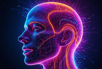 3D-Rendered Human Head with Neurons and Synapses