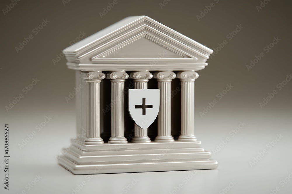Poster conceptual architectural representation of a timeless institution encapsulating strength and traditi