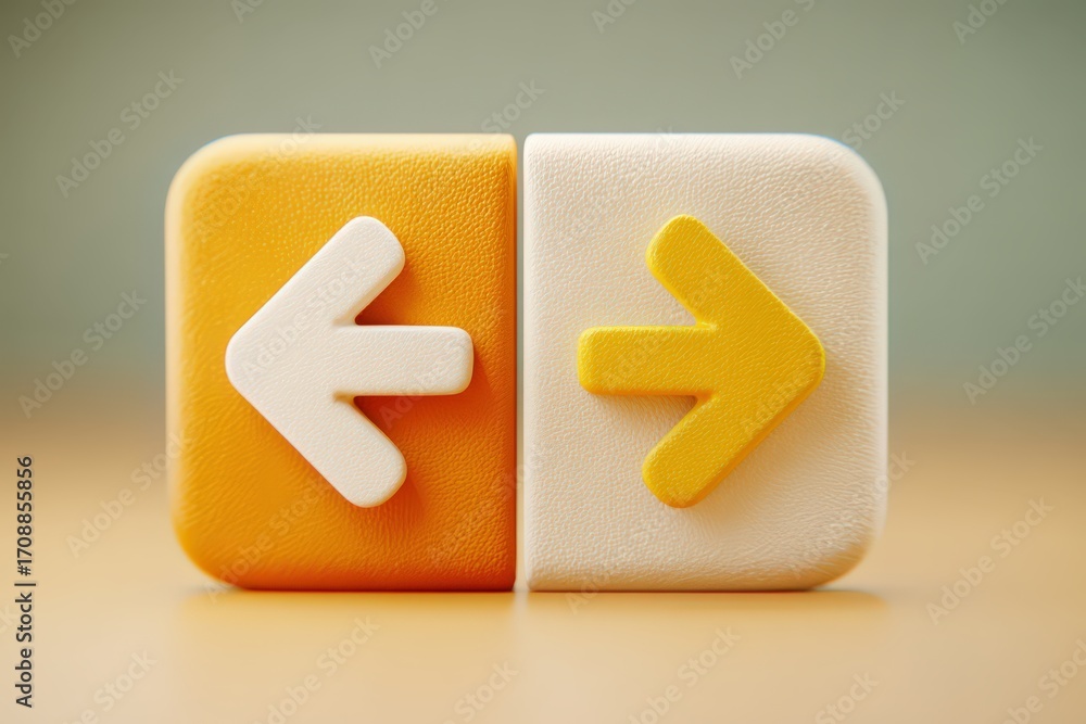 Poster dynamic representation of directional choices with textured buttons illustrating right and left turn