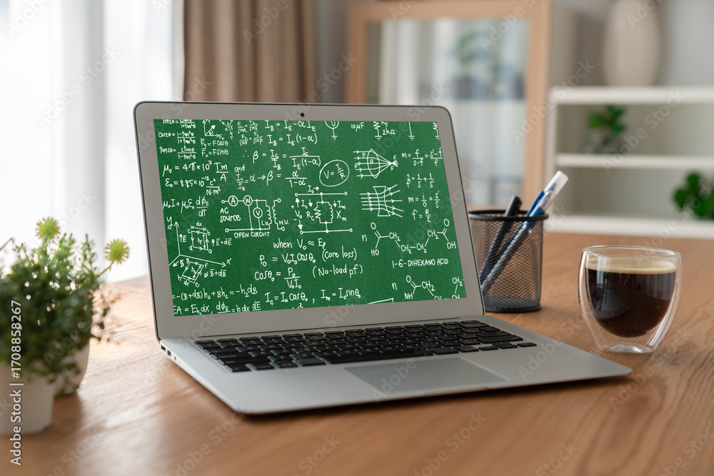 Aufkleber mathematic equations and modish formula on computer screen showing concept of science and education