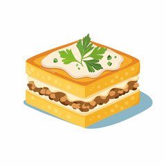 Überbackene Kartoffelauflauf-Schichten mit Hackfleisch, Zwiebeln und cremiger Sauce.