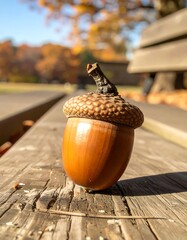 Autumn acorn on weathered wood