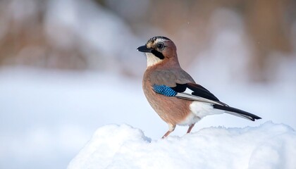 Elusive jay in snowy landscape