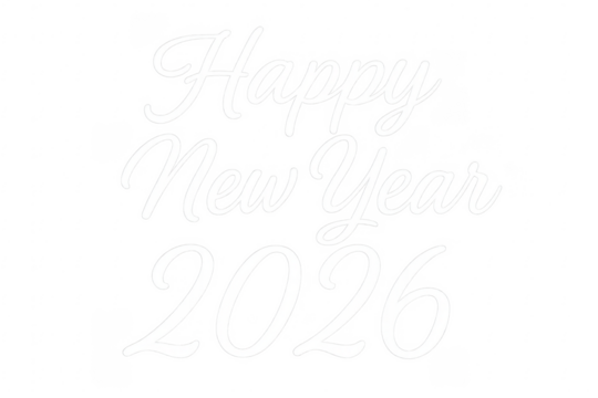 Happy new year 2026 white elegant lettering on transparent background