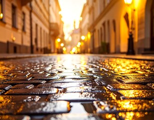 Cobblestone street at dawn