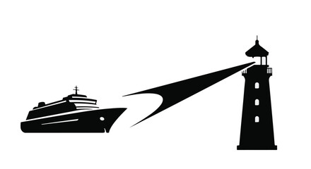 Ship guided by lighthouse beam towards safety