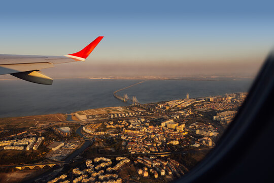 Aerial view of Lisbon and Vasco da Gama Bridge