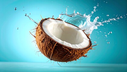 Coconut half with water splash