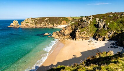 Coastal beach scene with cliffs