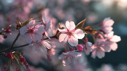 Obraz premium Beautiful spring cherry blossom tree flowers close up nature photography pink and white floral bloom petals branch