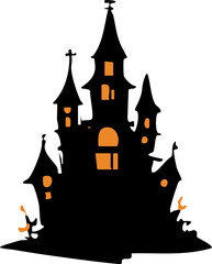 Silhouette of a large witch's castle. Vector illustration on a Halloween theme
