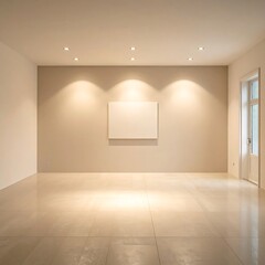 Empty beige room with a blank canvas