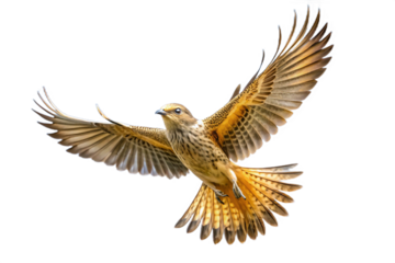 Majestic bird of prey captured in mid-flight with extended wings against a stark backdrop isolated on transparent background