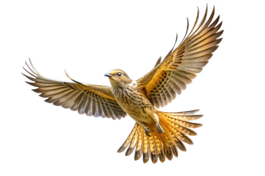 Majestic bird of prey captured in mid-flight with extended wings against a stark backdrop isolated on transparent background