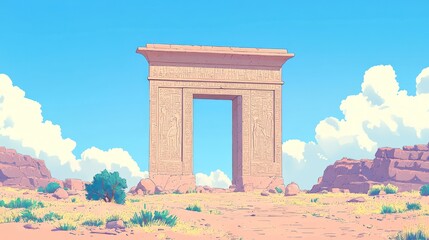 Fototapeta premium Pastel-hued Ancient Egyptian Archway in a Sunny Desert Landscape