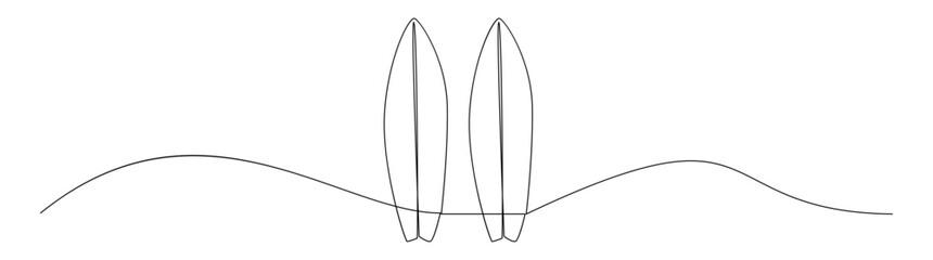 Minimal Surfboards on Beach Outline Drawing