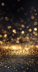 Golden glitter bokeh on dark background