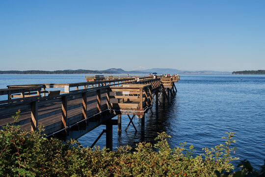 Ocean Pier Extending from Sidney Shoreline under Clear Sky

