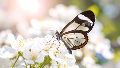 Beautiful butterfly on a blossoming branch