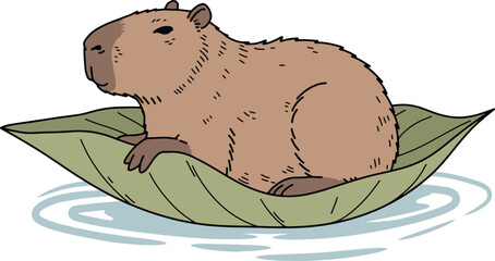Capybara Relaxing in a Leaf Boat
