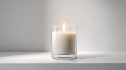 Single candle in glass container