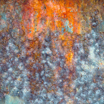 Closeup macro photograph rusting decaying metal abstract colorful