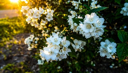 Beautiful jasmine blossoms in sunset light