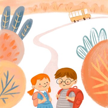 Back to School &ndash; Cute Cartoon Kids with Backpacks on White Background