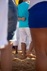 Candomble followers are seen on Rio Vermelho beach paying homage to Iemanja. Salvador, Bahia.