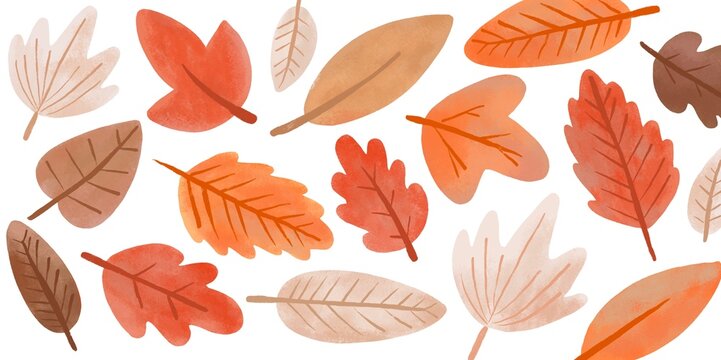 Autumn Leaves Pattern &ndash; Hand-Drawn Watercolor & Gouache Style