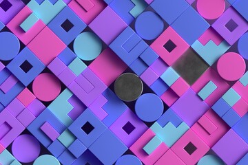 Vibrant 3D Colourful Fun Geometric Shapes  Composition.