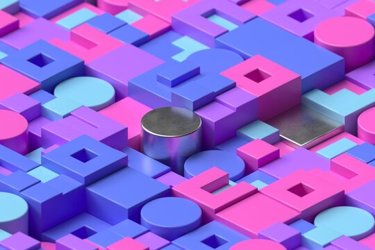 Vibrant 3D Colourful Fun Geometric Shapes  Composition.