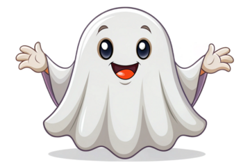 Cute friendly cartoon ghost character png transparent background fun spooky halloween spirit isolated on transparent background
