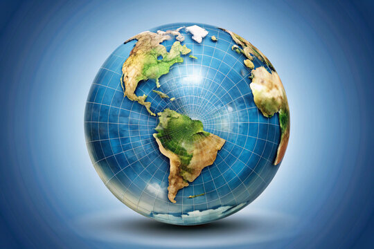Realistic 3d globe earth symbol showing continents and oceans with subtle blue glow isolated on transparent background