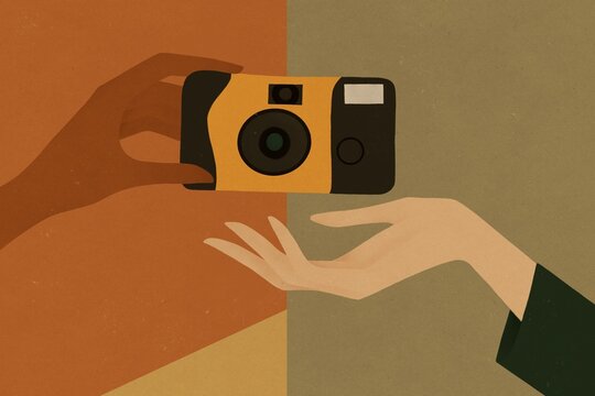 Two Hands Holding Disposable Camera