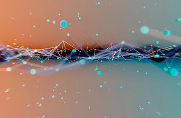 Abstract Representation of Connected Lines and Dots in Vibrant Colors