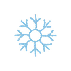 Crayon snow flake symbol in blue captures winter chill and cold. The ice crystal snowflake stands as an essential element for christmas and decoration, drawing a frosty seasonal mood.
