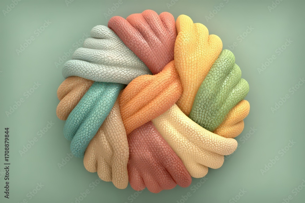 Poster Intricate Tapestry of Colorful Textured Knots Displaying a Harmonious Blend of Soft Pastels and Unique Patterns Conveying Artistic Innovation and Design Aesthetic
