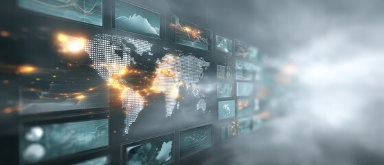 Data breach response dashboard metrics business environment blurred background live update concept visualization