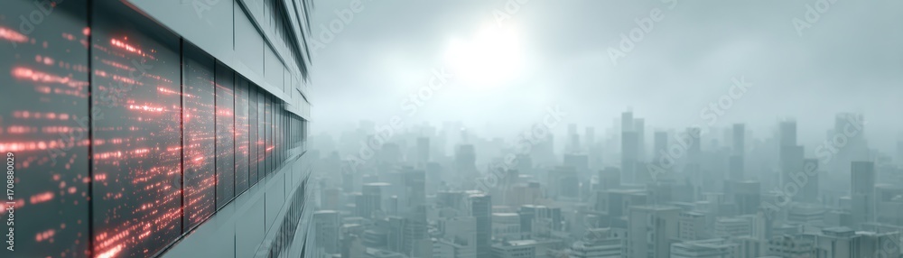 Poster data breach response hackers interface with breach data flooding screens in a futuristic city enviro