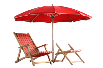 Relaxing Beach Chair with Striped Umbrella, Isolated on Transparent Background, Cutout PNG, AI