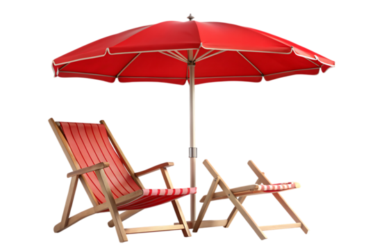 Relaxing Beach Chair with Striped Umbrella, Isolated on Transparent Background, Cutout PNG, AI
