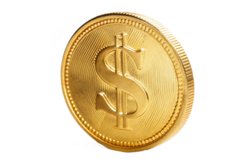 Shiny golden dollar coin with dollar symbol isolated realistic digital art isolated on transparent background