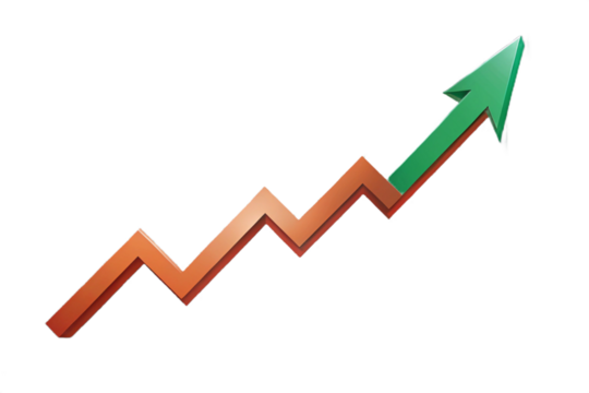 Green upward arrow graph showing positive growth trend and financial progress isolated on transparent background - Powered by Adobe