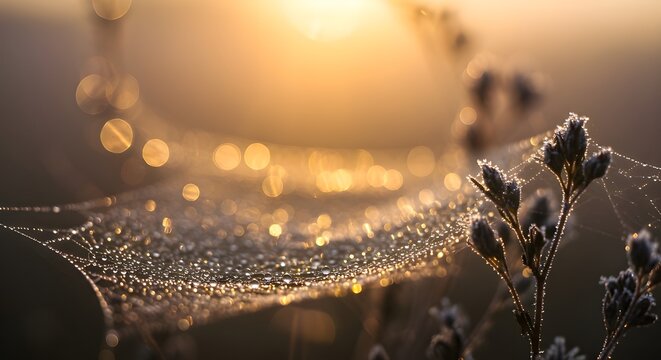 water droplets on spider webs With bokeh background - Powered by Adobe